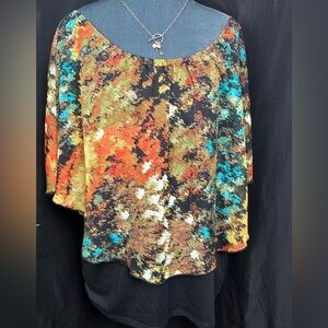 Claudia Richard Abstract Print Blouse Multi-Color Flowy Butterfly Sleeve XL